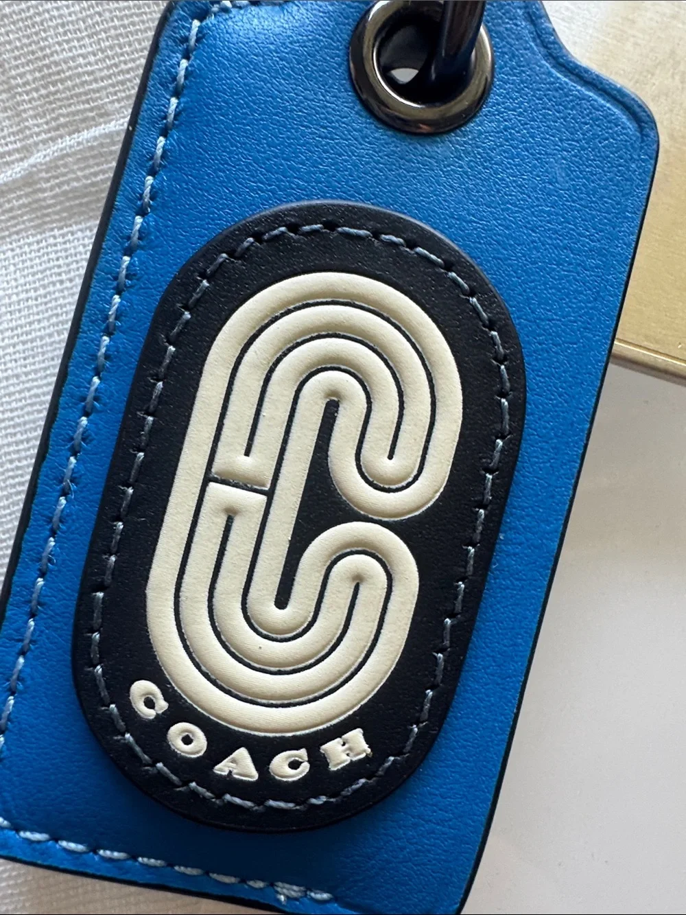 Coach Bottle Opener with Blue Leather  Logo Emblem